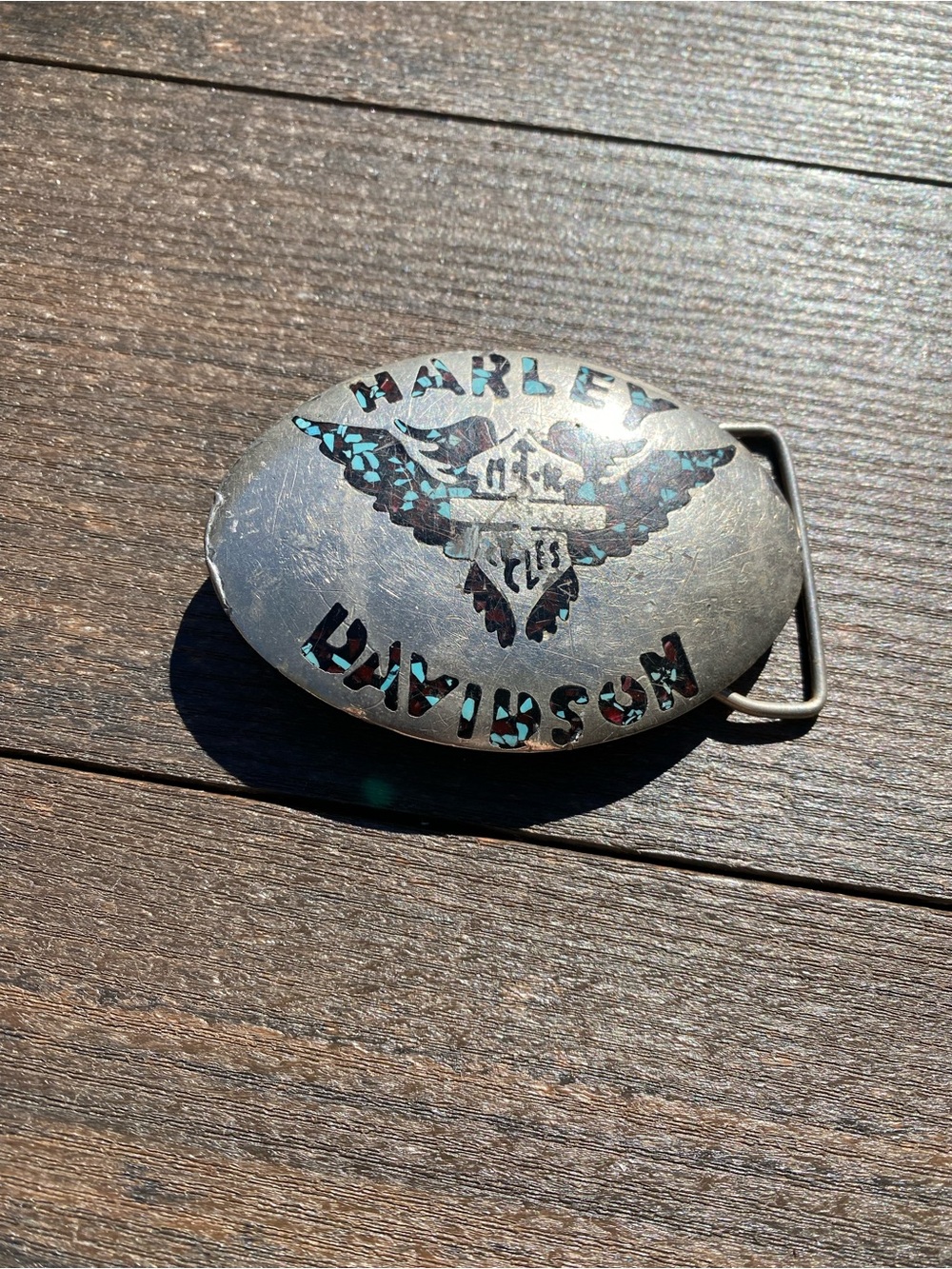 Harley-Davidson Men's Silver Oval Belt Buckle with Inlay Vintage